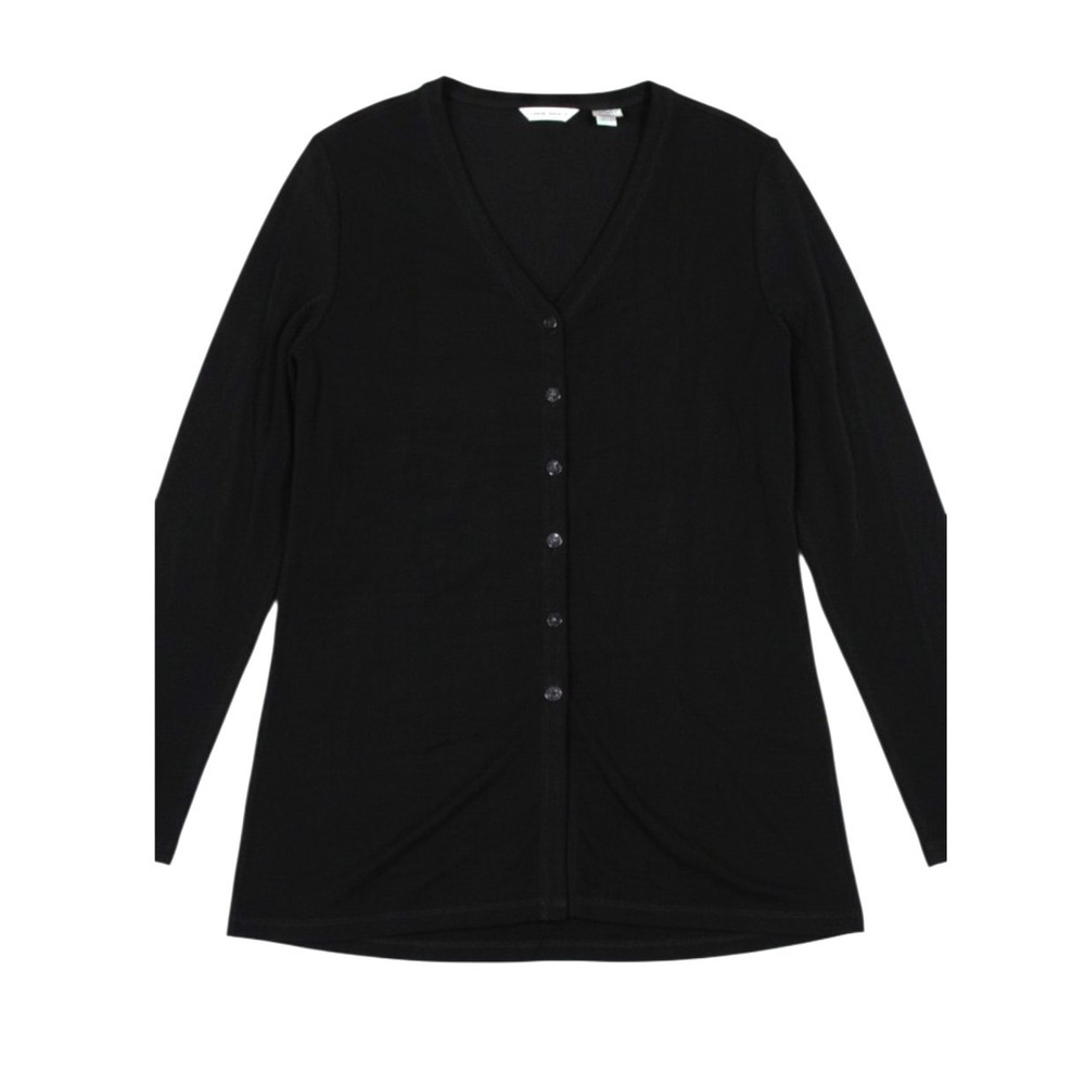 NWT LAURA ASHLEY BASIC Black TRAVEL KNIT Button-Up V-NECK SHIRT/CARDIGAN Sz L